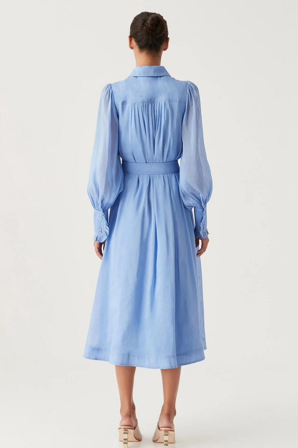 Iris Pleated Bib Midi Dress Mist Blue