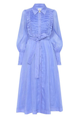 Iris Pleated Bib Midi Dress Mist Blue