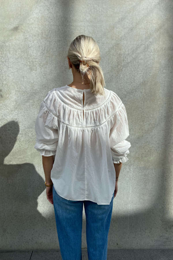 Lace Trim Mixed Blouse Off White