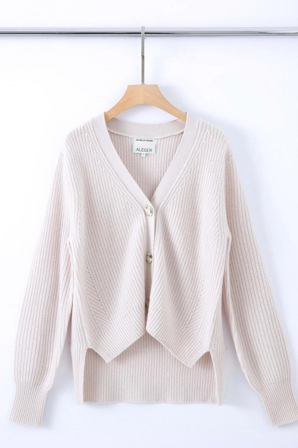 N.14 Cashmere Blend Ribbed Cardigan Chalk