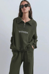 Woods Zip Sweater Dark Khaki