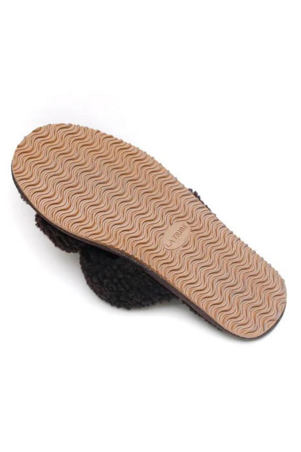 Double Strap Shearling Slipper Dark Chocolate