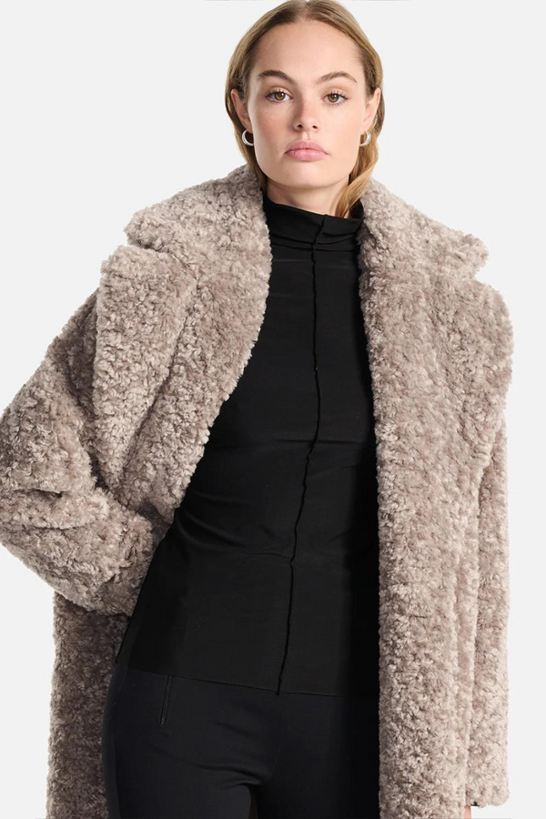 Shaggy Faux Fur Jacket Taupe