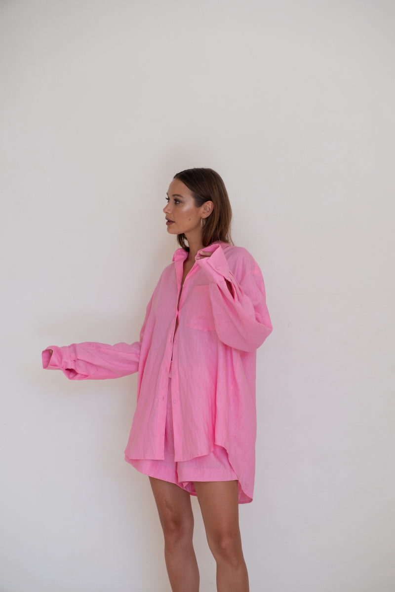 Loveshack Shirt Linen Barbie Pink