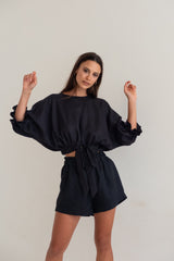 Krissy Crop Black Linen