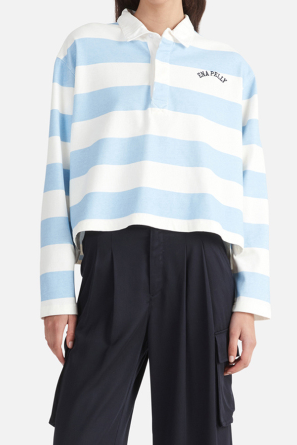 Penelope Cropped Polo Calm Blue Stripe