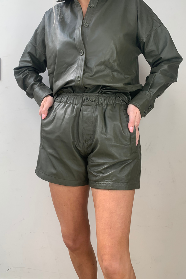 Ryley Leather Shorts Army Green