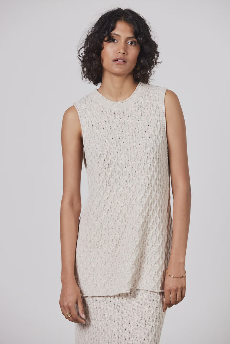 Romy Sleeveless Knit Tank Ecru