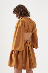 Spectral V Neck Mini Dress Chestnut Brown