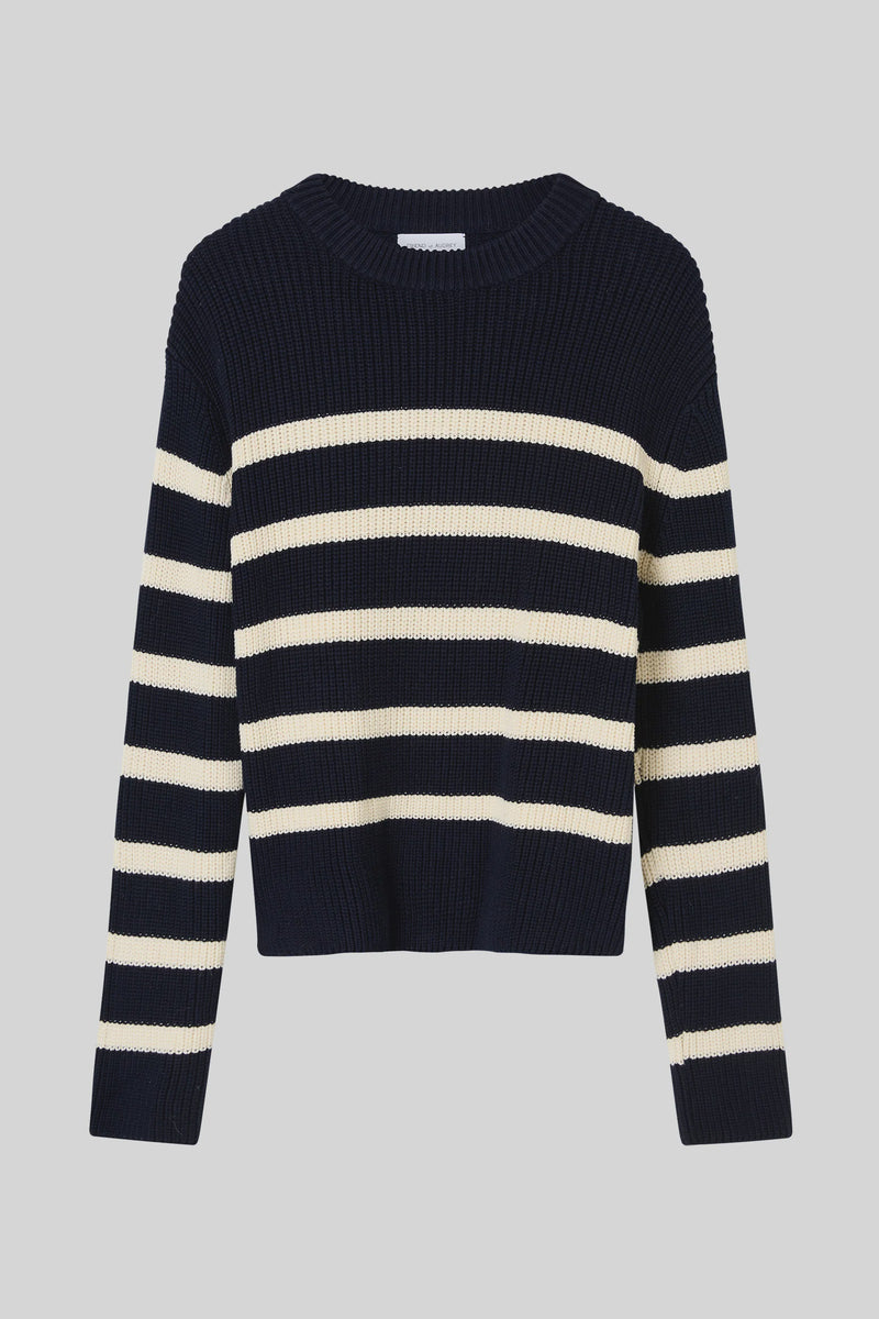 Cotton Striped Knit Navy Stripe