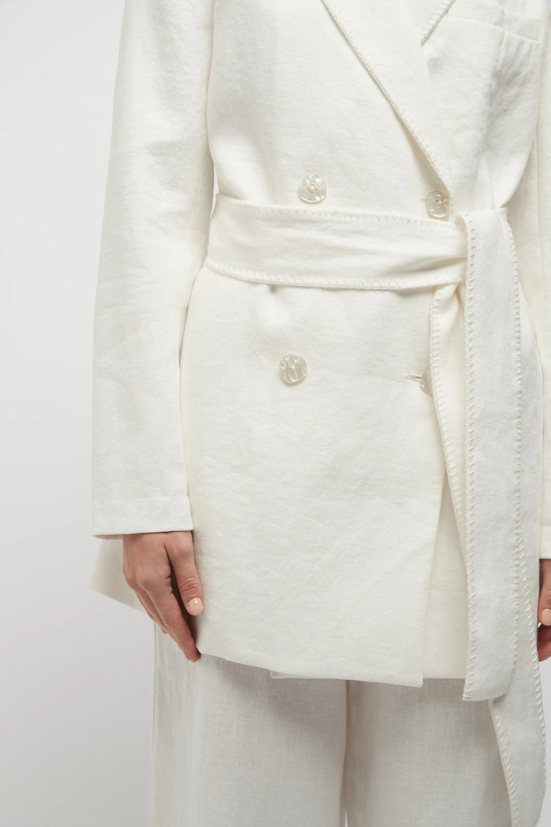 Hayworth Blanket Stitch Linen Blazer White