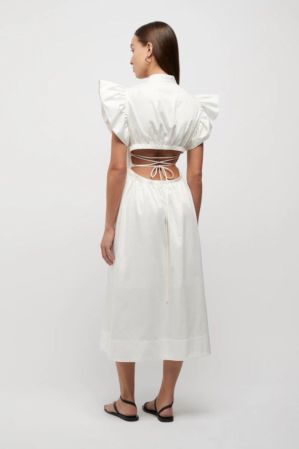 Fioretta Frill Sleeve Midi Dress White