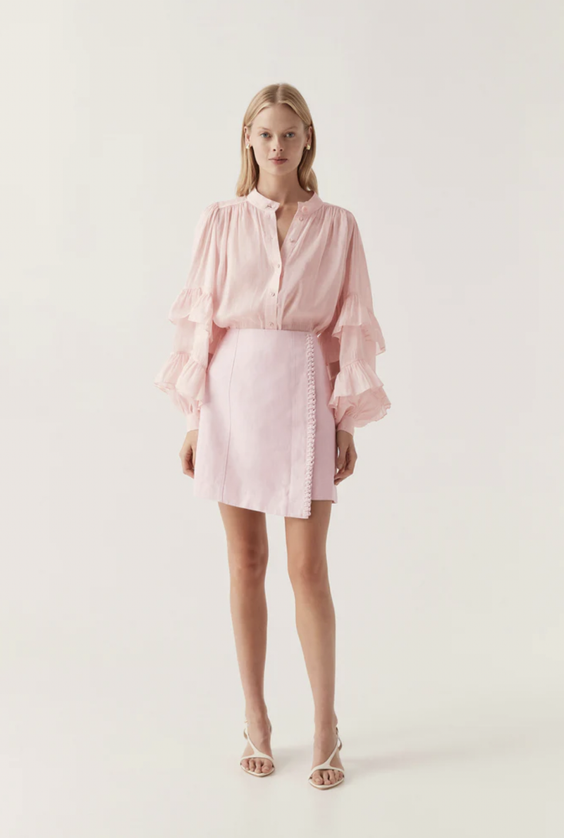 Theory Cinched Mini Skirt Soft Pink