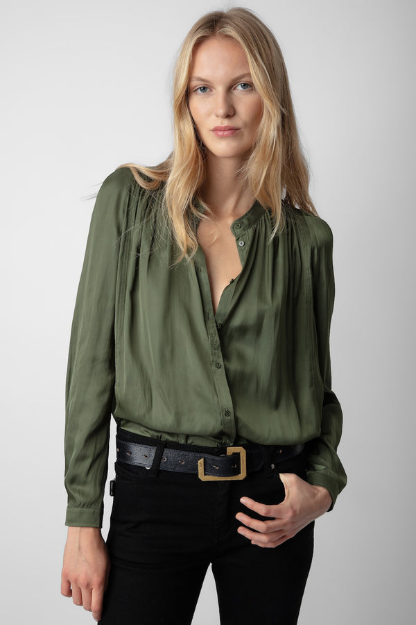 Tchin Satin Blouse Used Khaki