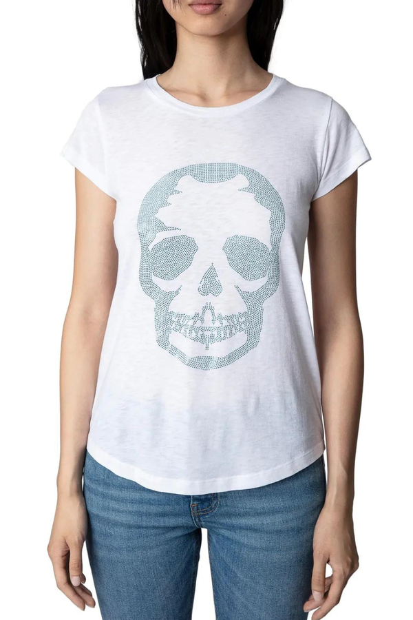 Skinny Skull Strass Tee White Blue