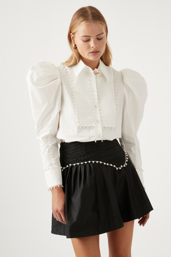 Florence Pearl Trim Blouse Ivory