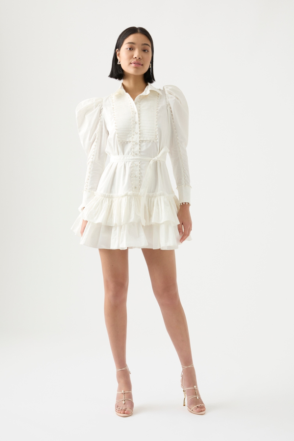 Florence Pearl Trim Mini Dress Ivory