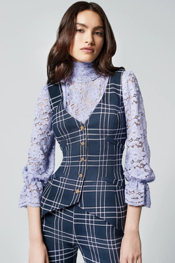 Waistcoat Navy Lilac Grid