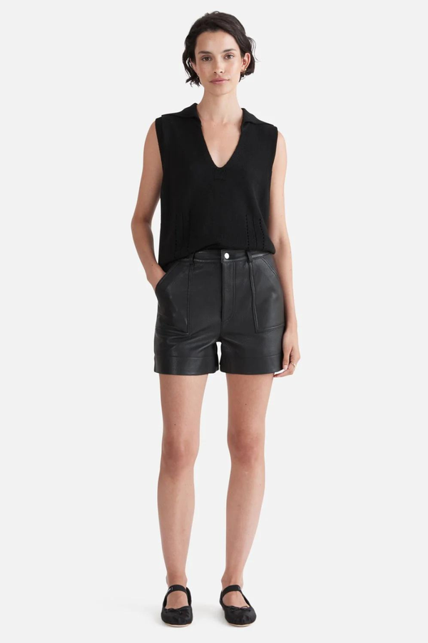 Danielle Textured Leather Short Black