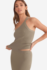 Evie Luxe Assymetric Knit Tank Olive