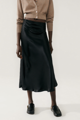 Long Bias Cut Skirt Black Satin