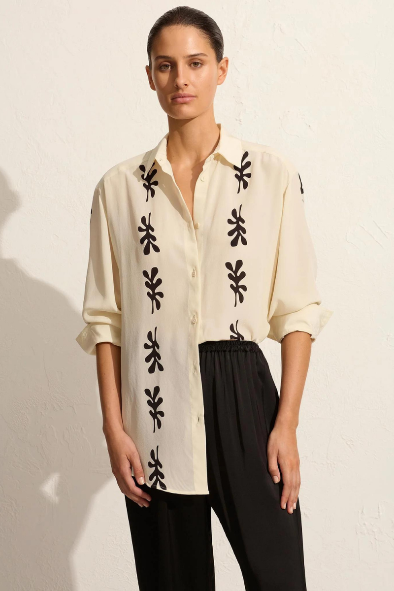 Long Sleeve Silk Shirt Fig Leaf Ivory