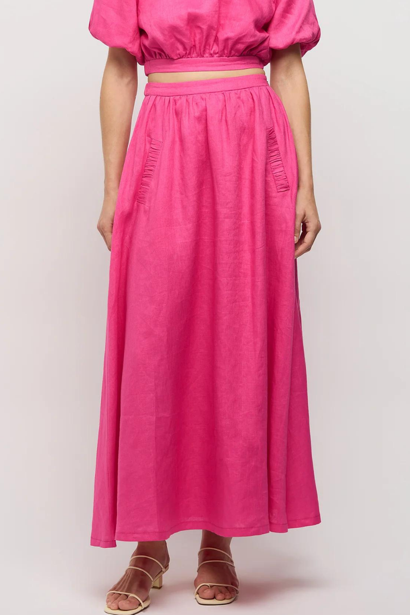 Adoni Linen Skirt Hot Pink