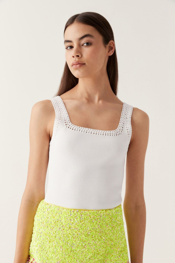 Tazia Crocheted Edge Tank Ivory