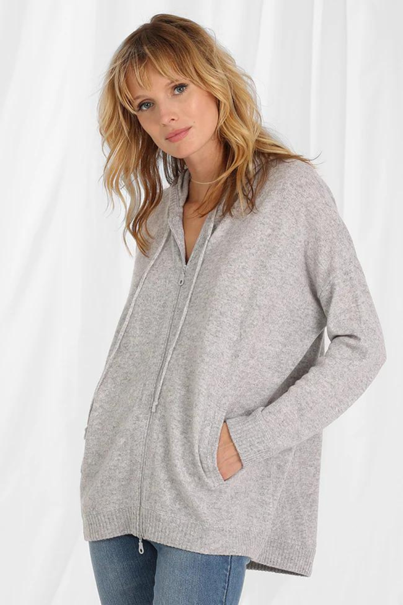 Cashmere Oversized Zip Hoodie Light Heather Grey