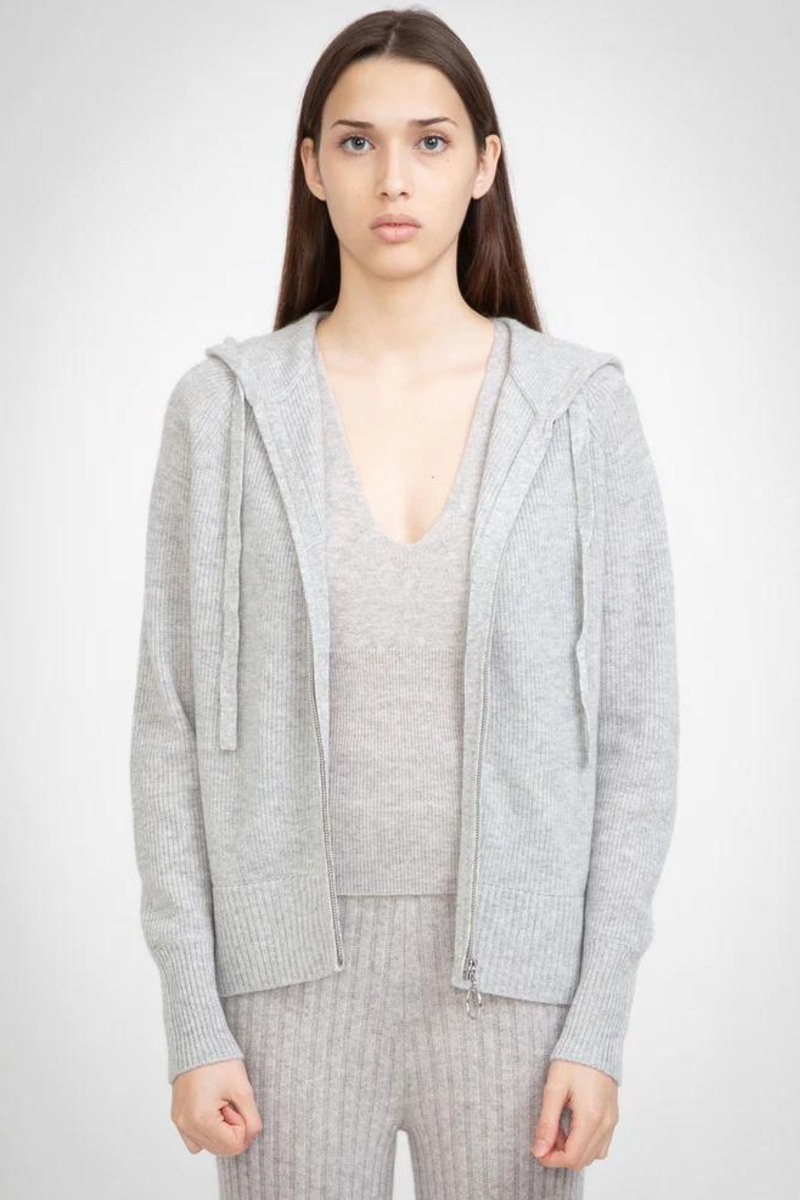 N.16 100% Cashmere Zip Hoodie Polar Grey