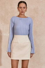 Eli Knit Top Heron Blue Ivory