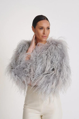 Dita Ostrich Feather Jacket Silver