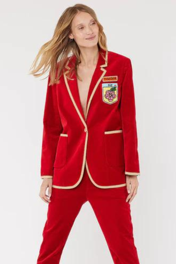 Simone Velour Blazer Red