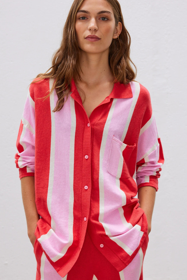 Carmen Knit Shirt Stripe Pink/Watermelon