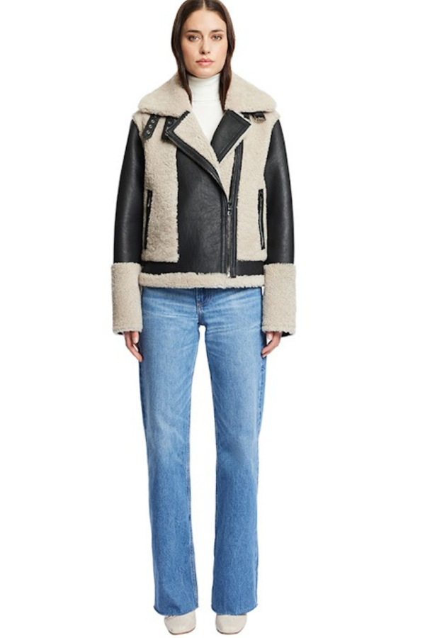 Soul Shearling Jacket Black Beige Nappa