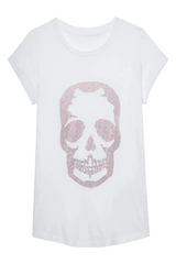 Skinny Skull Strass Tee White Pink