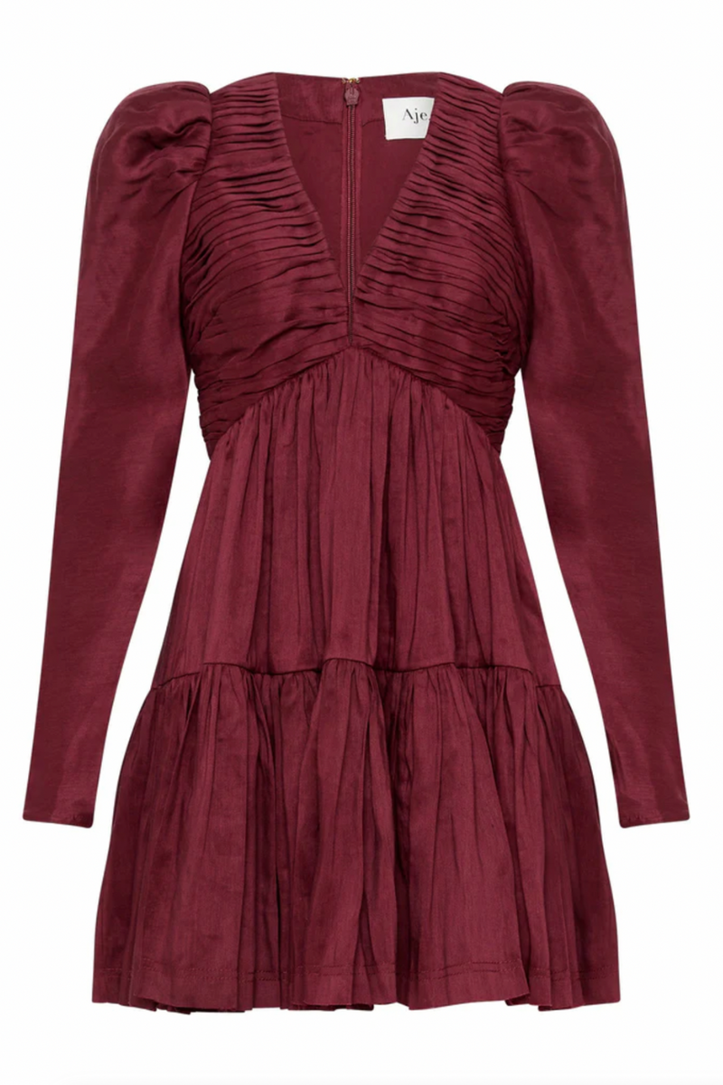 Impasto Ruched Mini Dress Burgundy