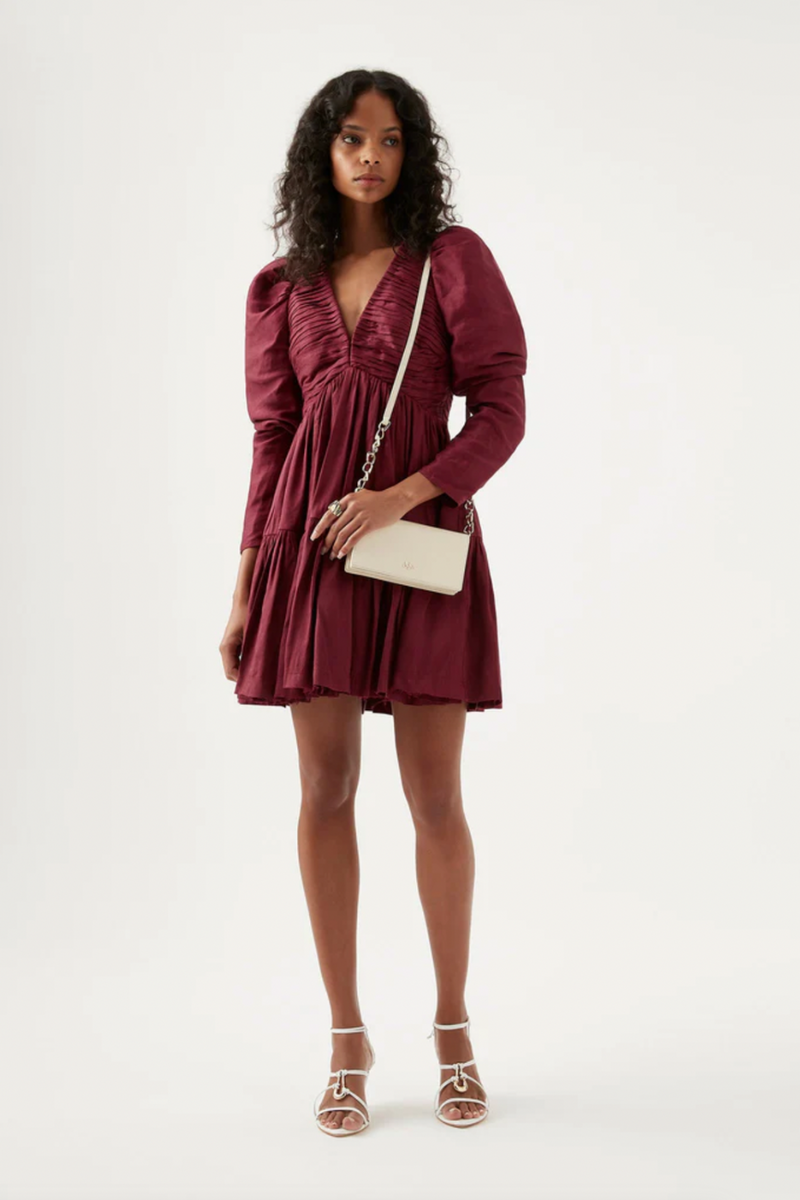 Impasto Ruched Mini Dress Burgundy