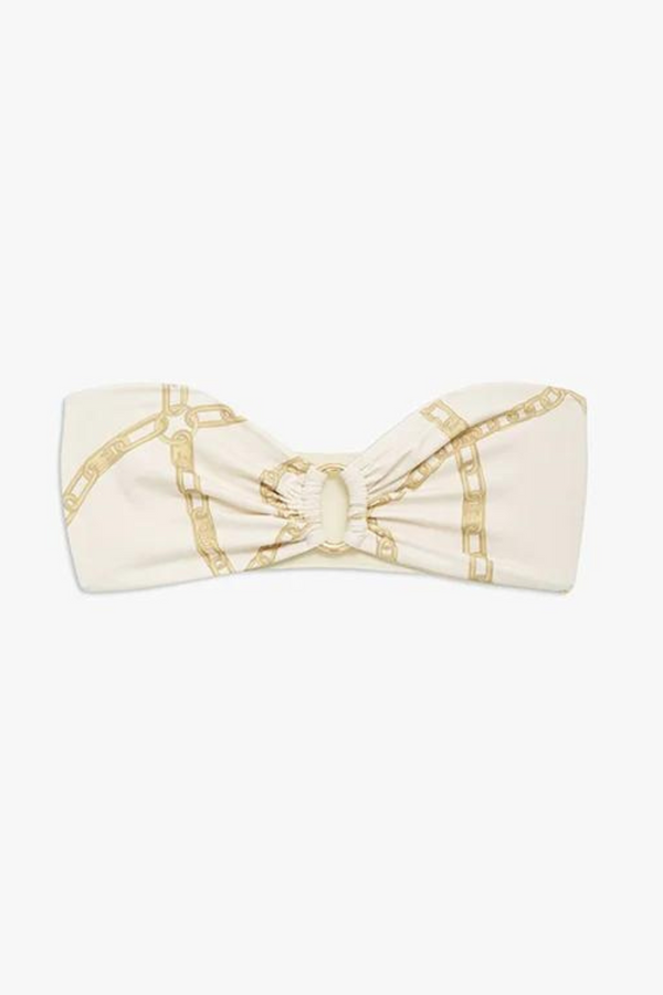 Viv Bikini Top Cream And Tan Link Print
