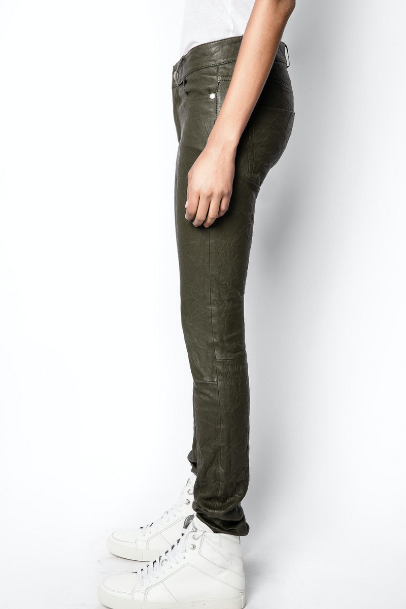 Phlame Creased Leather Trousers Pickle