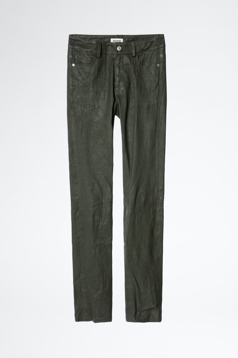 Phlame Creased Leather Trousers Pickle