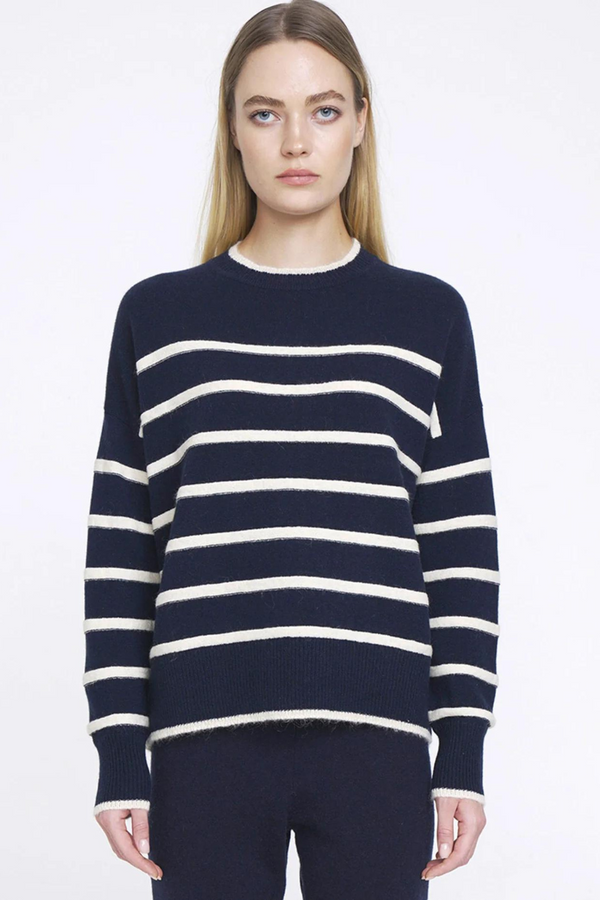 N.24 Cashmere Blend Turtle Neck Mohair Stripe Sweater - Midnight