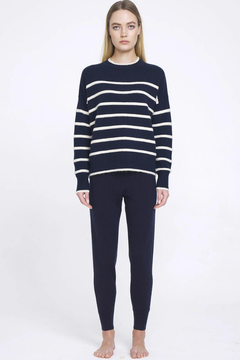 N.24 Cashmere Blend Turtle Neck Mohair Stripe Sweater - Midnight