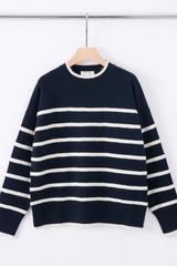 N.24 Cashmere Blend Turtle Neck Mohair Stripe Sweater - Midnight