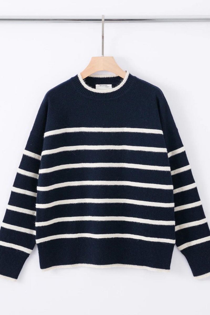 N.24 Cashmere Blend Turtle Neck Mohair Stripe Sweater - Midnight