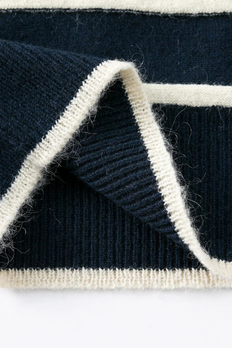 N.24 Cashmere Blend Turtle Neck Mohair Stripe Sweater - Midnight