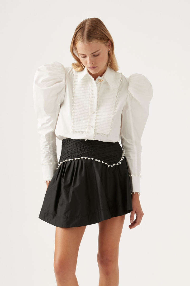 Florence Pearl Trim Mini Skirt Black