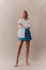 Cherie Sequin Mini Skirt Azure Blue