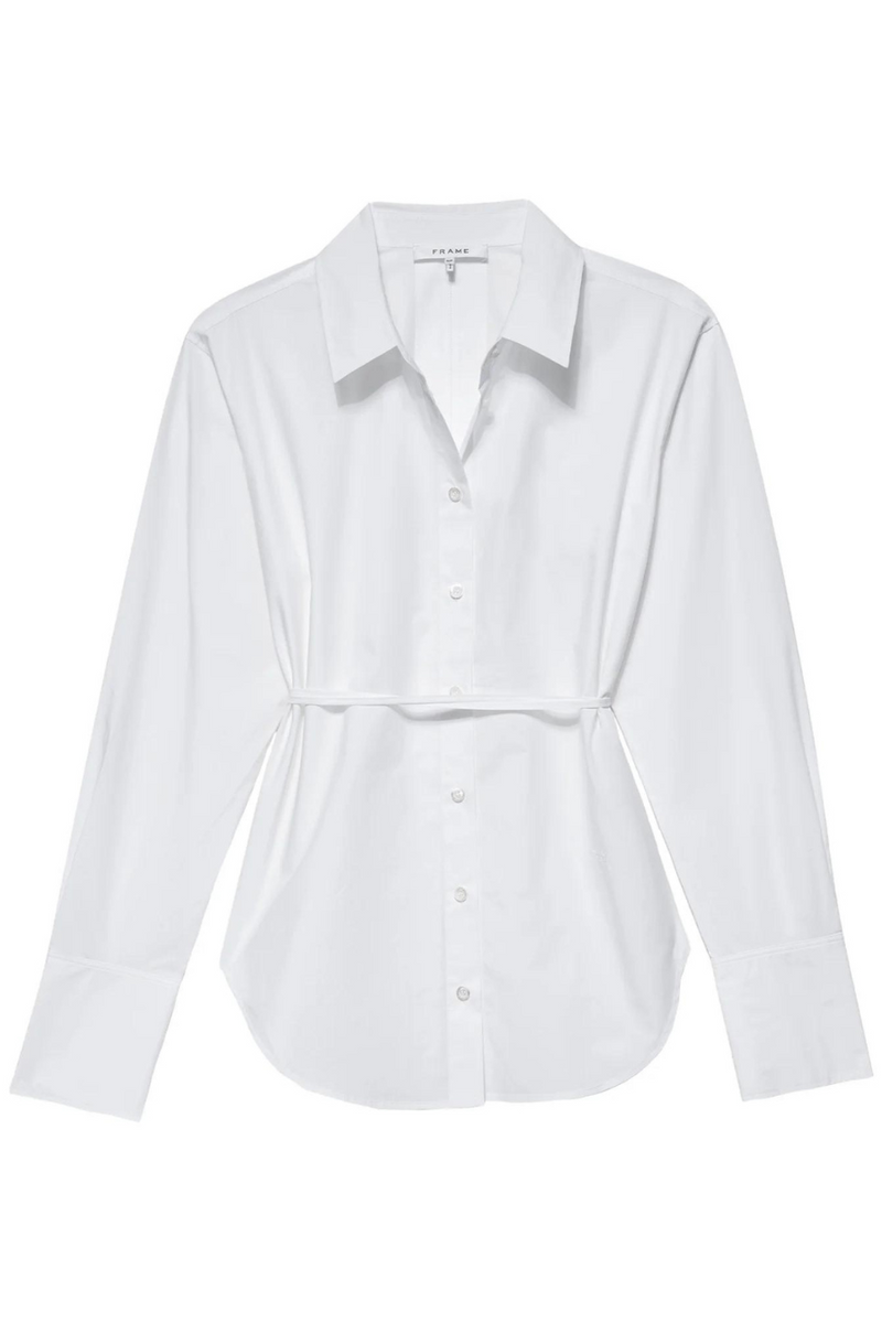 Slit Back Waist Tie Shirt Blanc